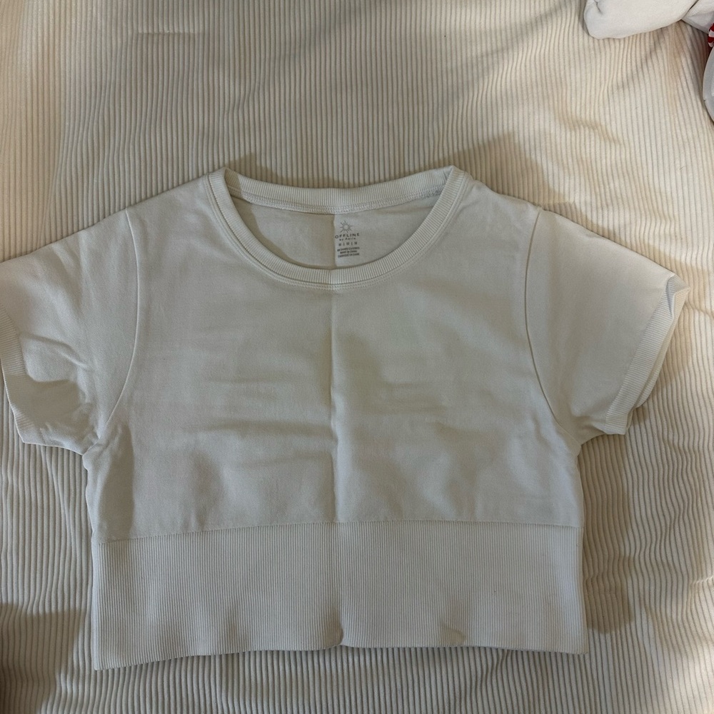 aerie White Cropped Short Sleeve Tee